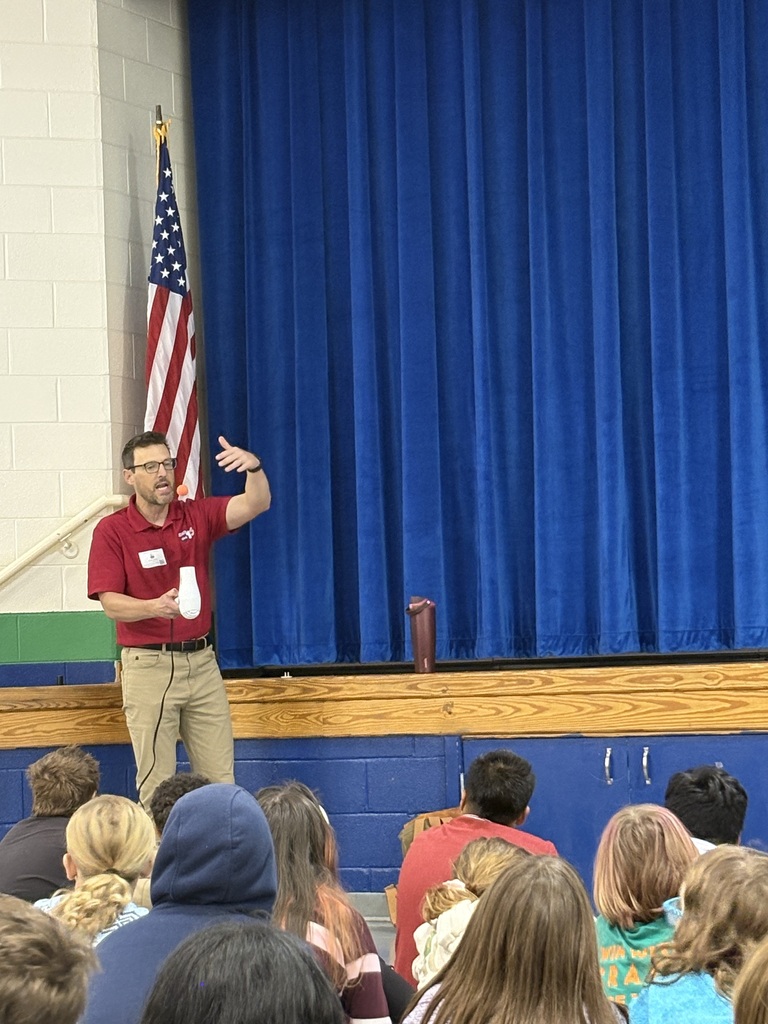 Jason Boyer presents on weather to the 5th grade students at PFE!