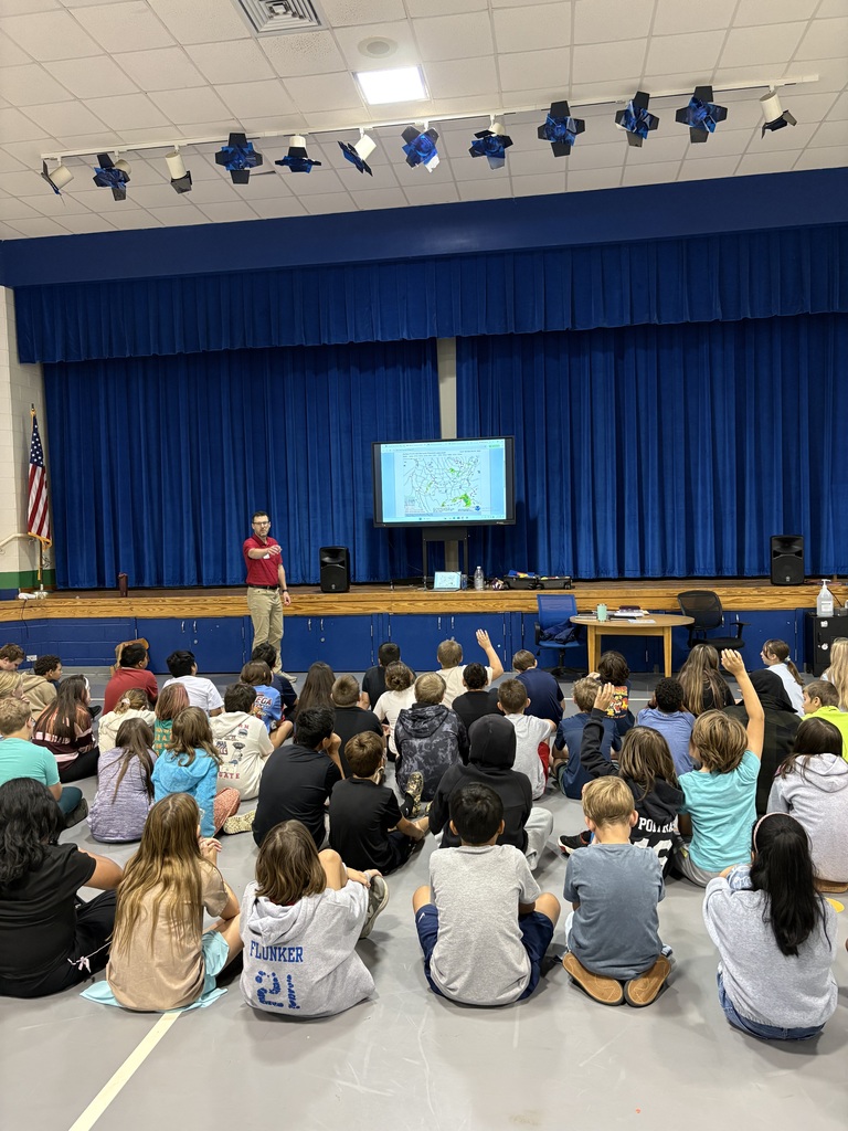 Jason Boyer presents on weather to the 5th grade students at PFE!
