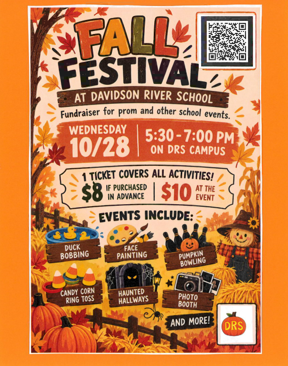 flyer describing activites offered at fall festival including duck bobbing, haunted hallways, candycorn ring toss and pumpkin bowling 