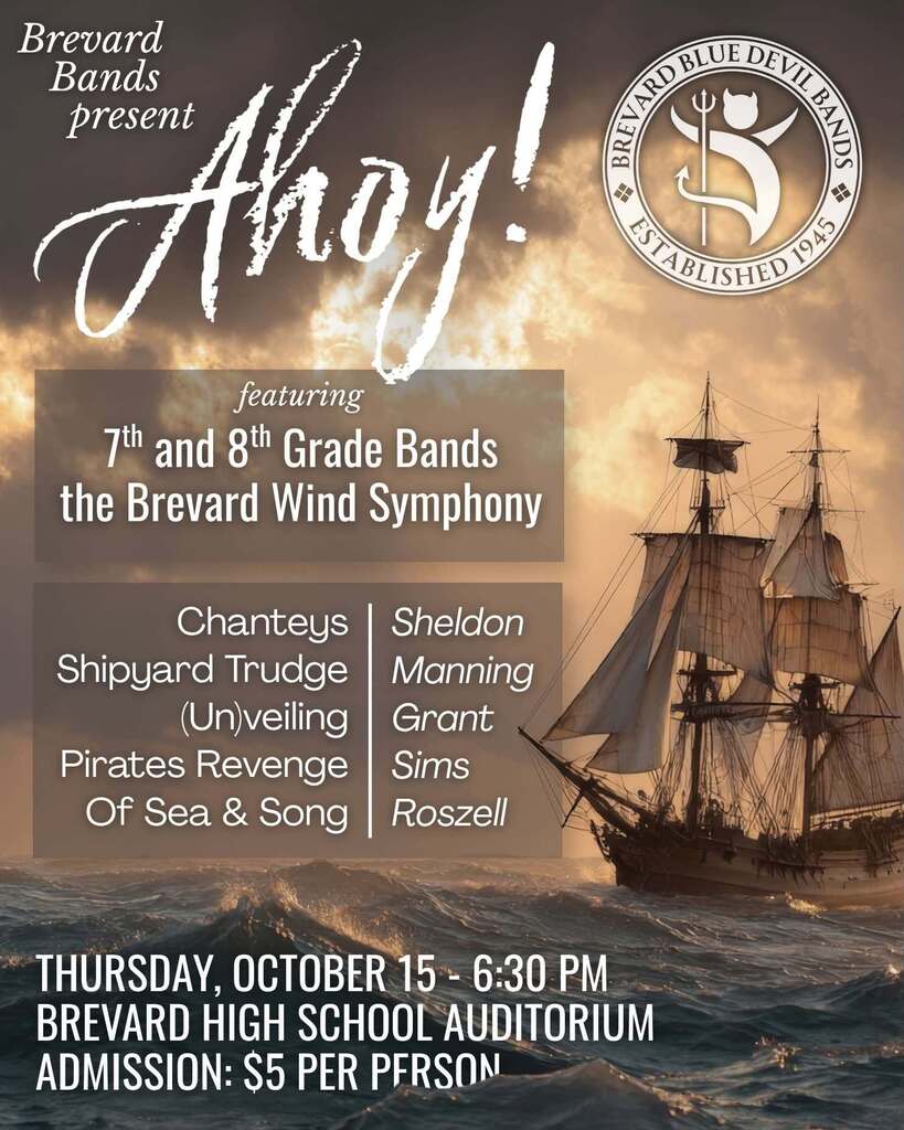 flyer with ship and list of songs for Brevard Bands Concert 