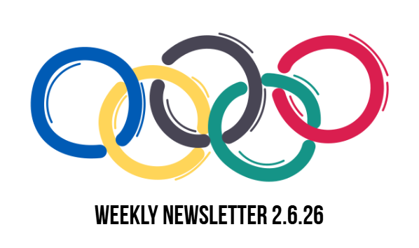 The Olympic rings.  Underneath it says  Weekly Newsletter 2.6.26