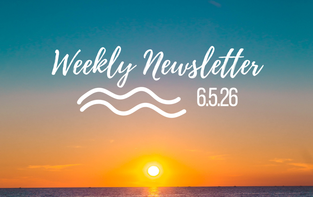 Graphic that says "Weekly Newsletter, 6.5.26" with a sunset in the background.