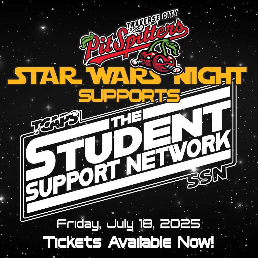 Star Wars Night at the Traverse City Pit Spitters with TCAPS Student Support Network the beneficiary. Tickets available now. Use code SSN at check out.