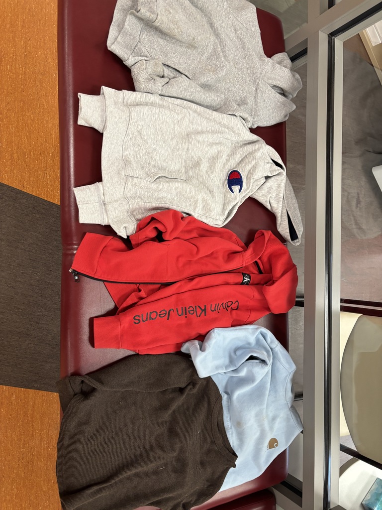 sweatshirts and jackets in lost and found