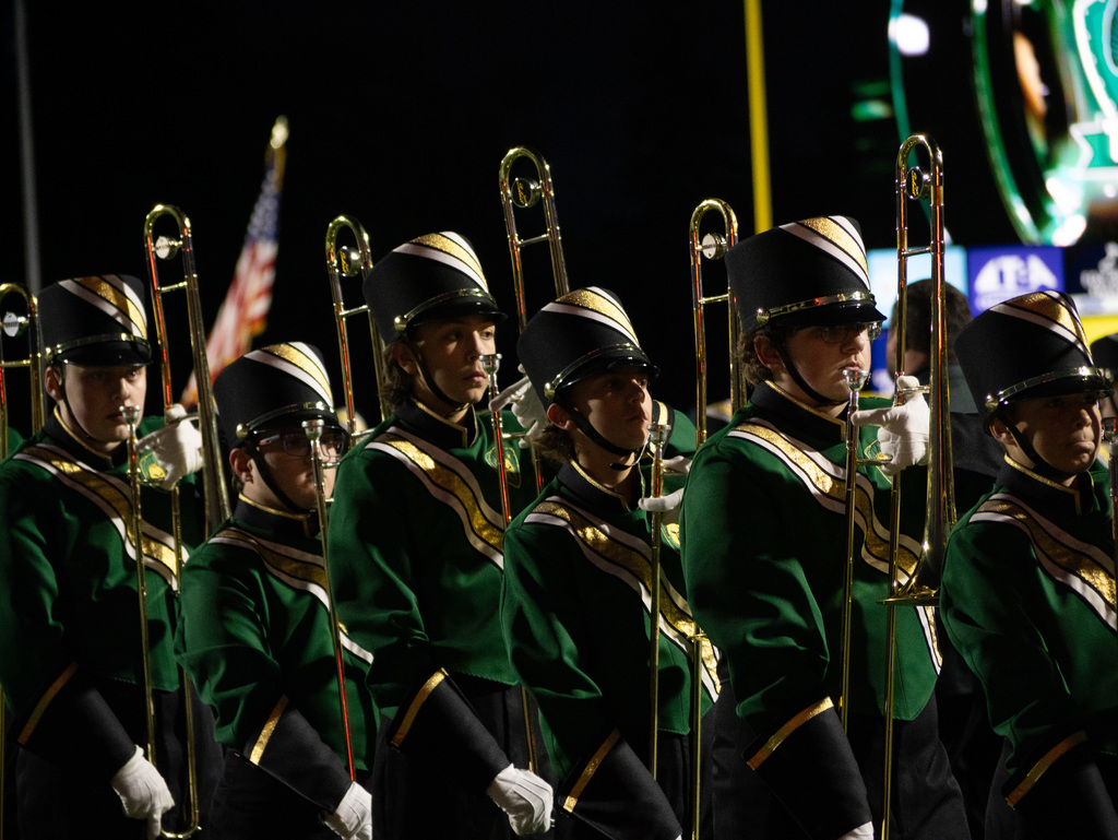 Band members preparing to to march on the field