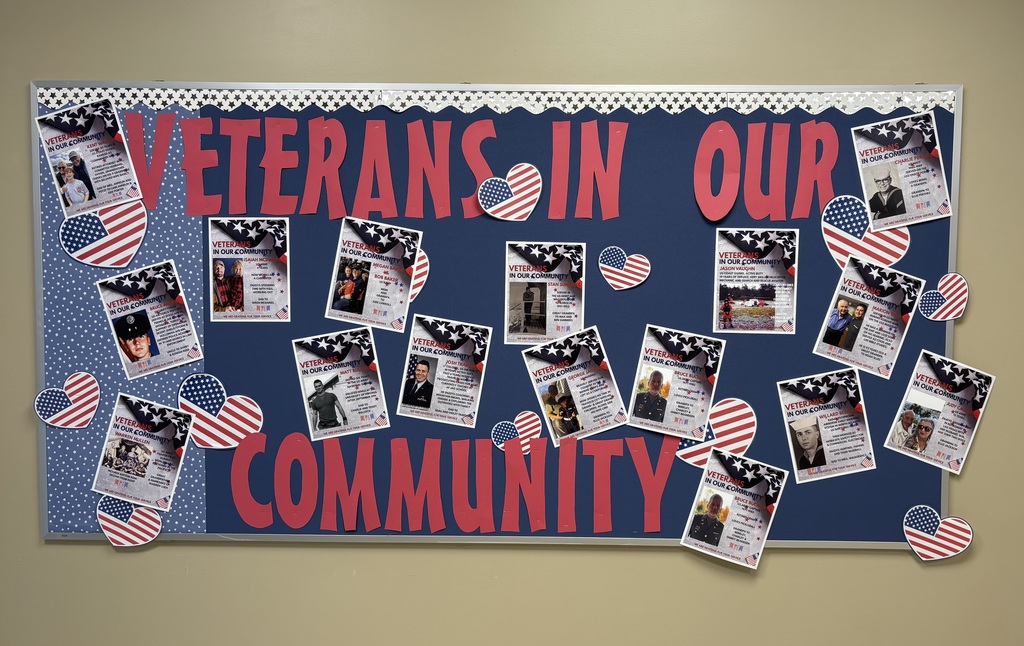 A school bulletin board recognizing veterans in the Eastern school community
