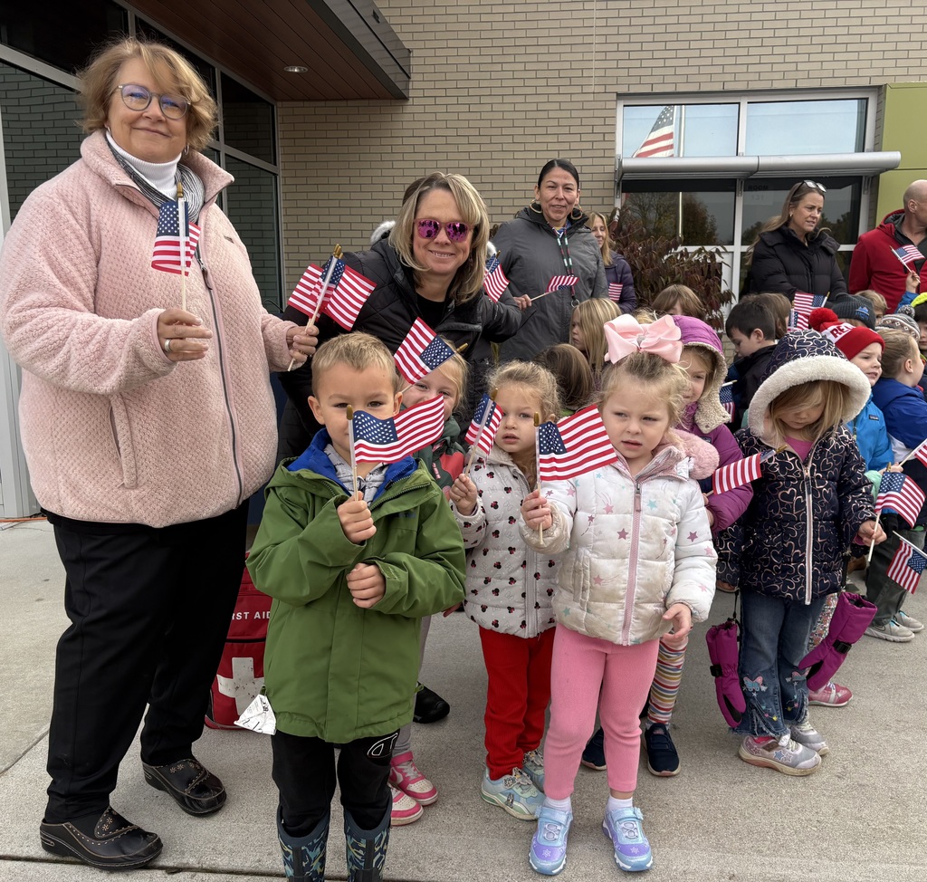 Students and staff gathering for the veterans ceremony