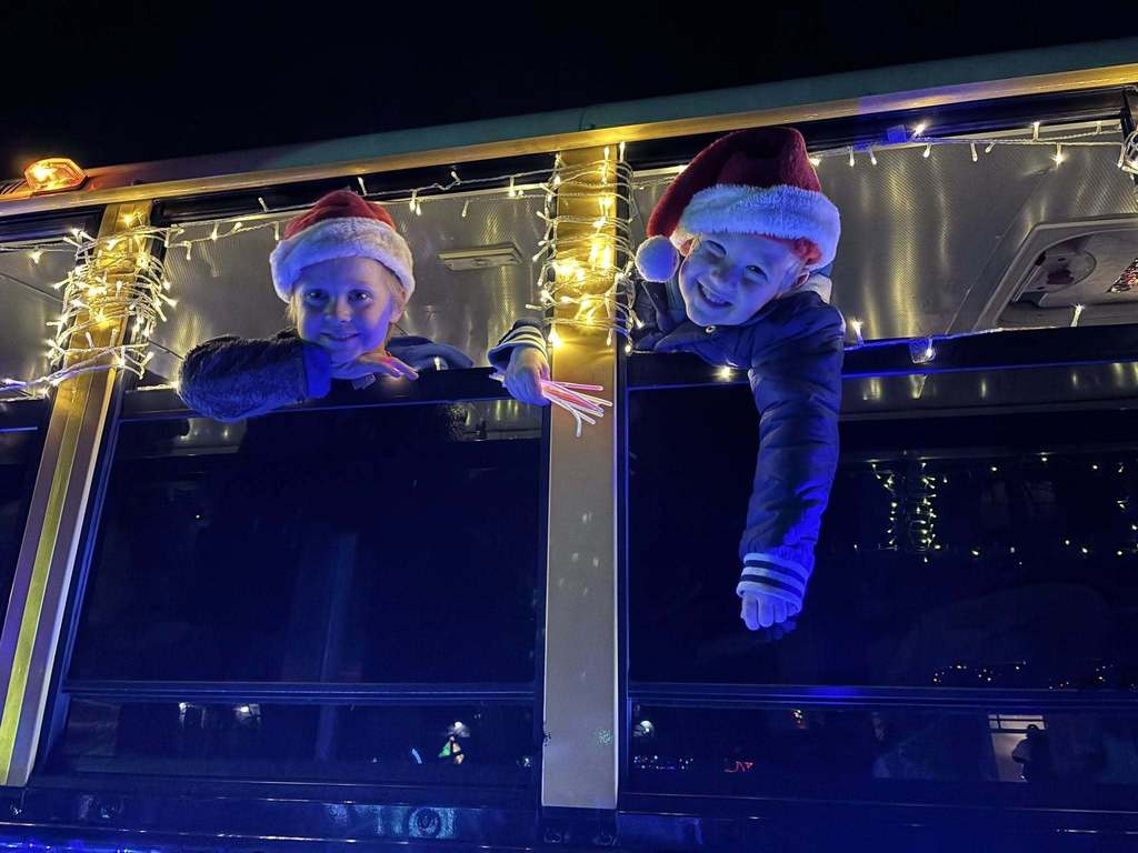 Students dressed up on bus