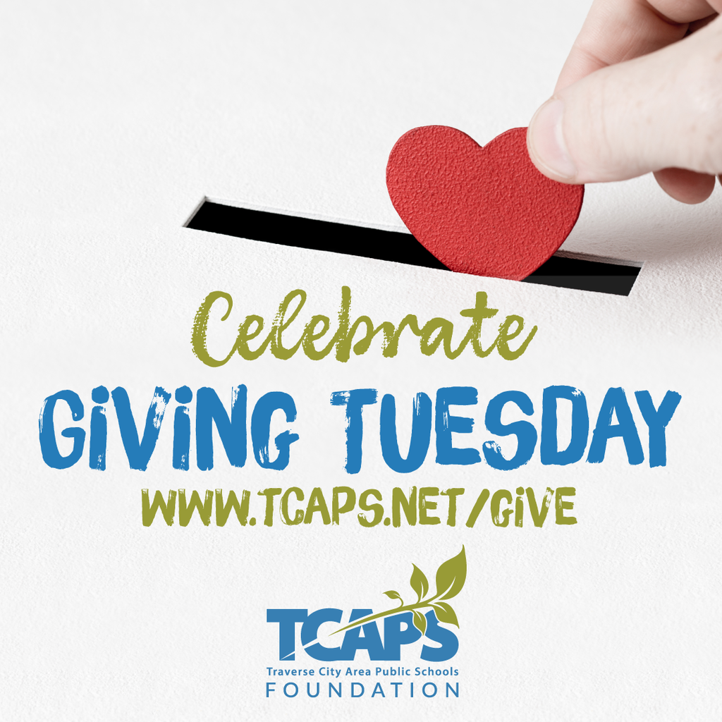 Celebrate Giving Tuesday www.tcaps.net/give for TCAPS Foundation. Photo of a heart going to a coin slot