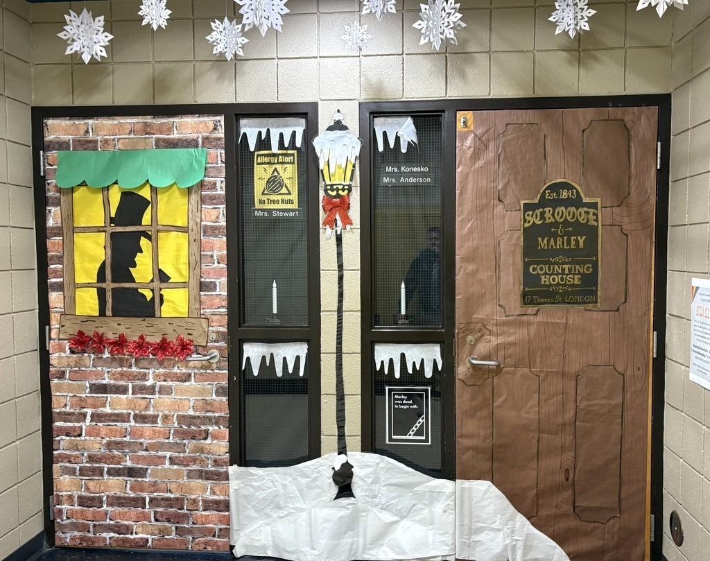Aschool door decorating as a Charles Dickens theme