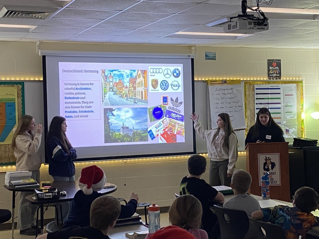 Students in a classroom leaarning German language