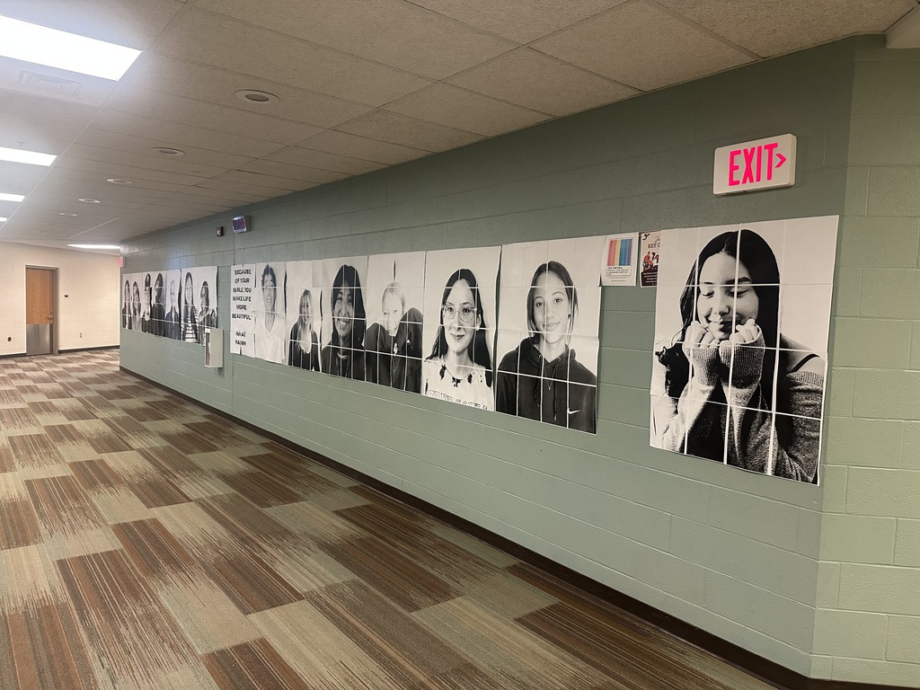 Image of portraits hanging up in school.