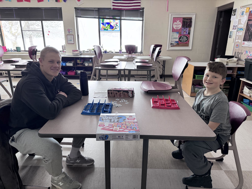 Mentor from Big Brothers, Big Sisters organization playing a table game with a student