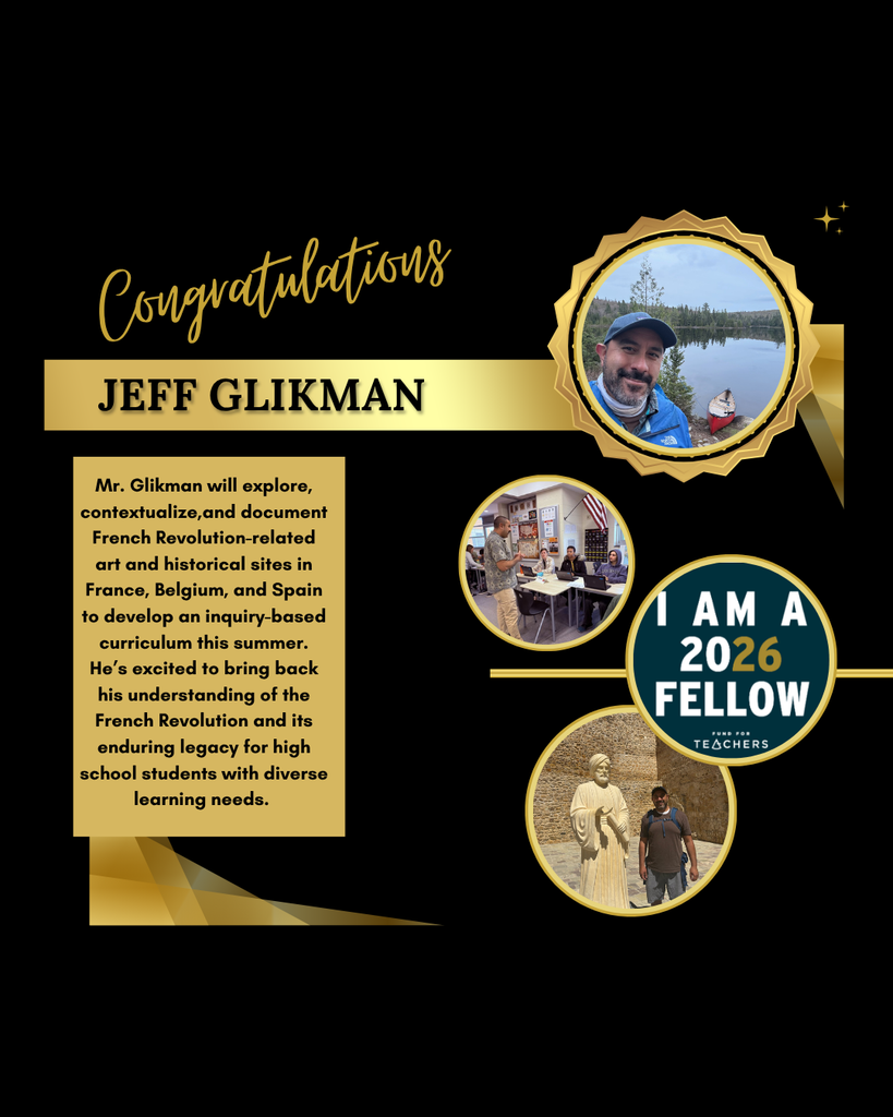 Black background with text "Congratulations Jeff Glikman" and a photo of him in the center. Additional photos of him and a statue.