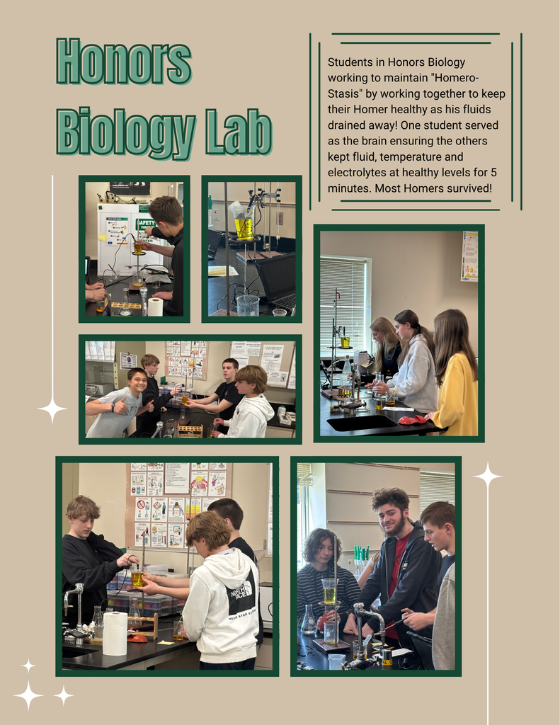 Collage of photos showing students in a biology lab. One photo shows a student draining fluid from a brain model.