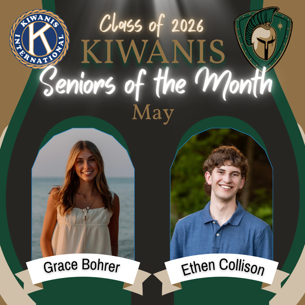 Poster with a dark background displaying the names and photos of two students, Grace Bohrer and Ethen Collison.