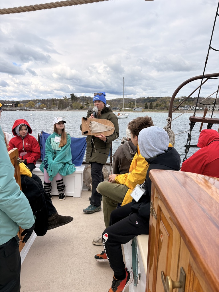 6th grade science class out on West Grand Traverse Bay with Inland Seas on the Schooner Alliance.
