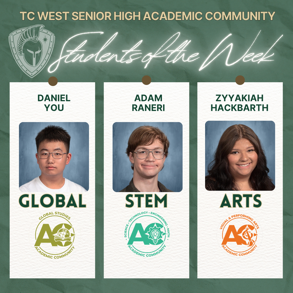 Three students are featured: Daniel You for Global Studies, Adam Raneri for STEM, and Zyyakiah Hackbarth for Arts.