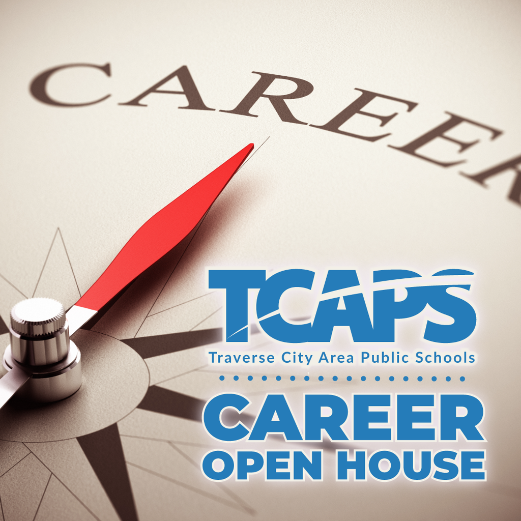 A compass needle points toward the word "Career" on a compass rose. The text "Career Open House" and "TCAPS" are shown.