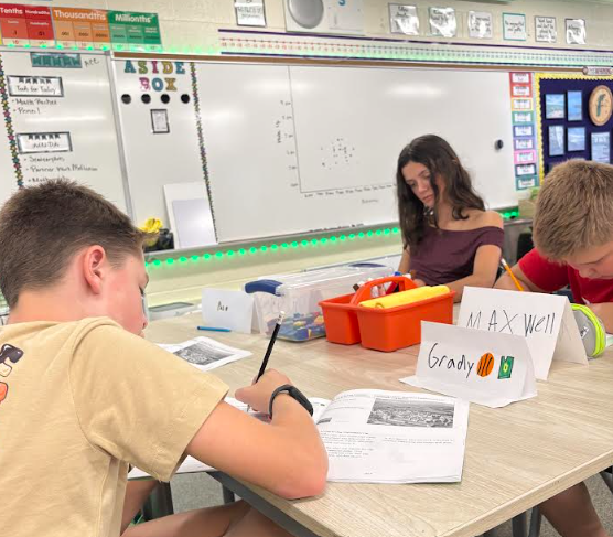 students graphing data at a table