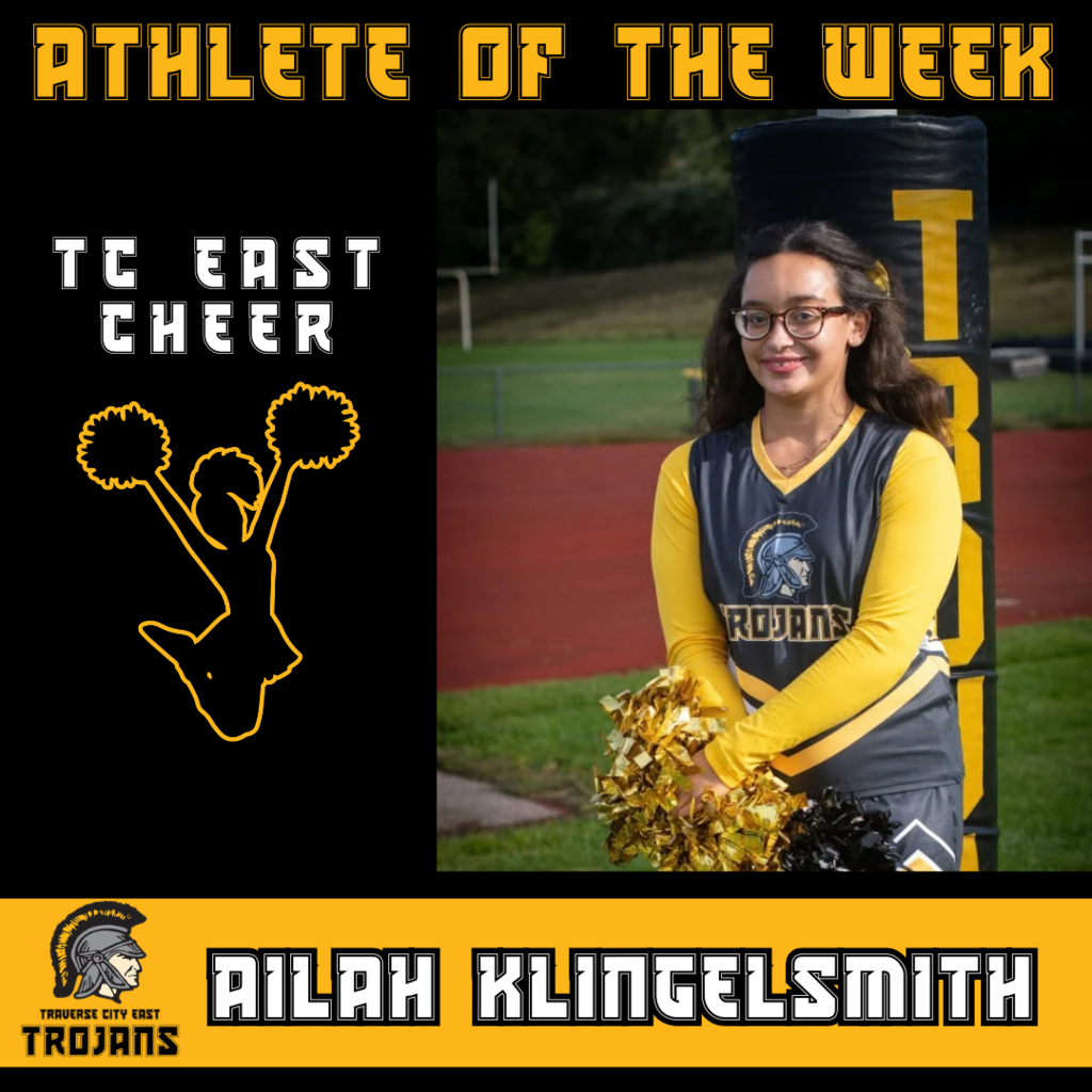 📣 TROJAN ATHLETE OF THE WEEK 📣    Congratulations to Ailah Klingelsmith (Sideline Cheerleading), one of our Trojan Athletes of the Week!  Coach Tina Preston highlights Ailah's commitment to giving her very best and consistently giving 110% at every practice. Ailah is coachable, receptive to feedback, and always willing to learn, grow, and improve. When given constructive criticism, she takes it positively and uses it as an opportunity to become a stronger athlete and teammate. What truly sets Ailah apart is the heart she brings to the team.   On picture day, before even taking care of herself, Ailah was helping her teammates with their hair and making sure everyone else was ready. That simple moment demonstrated the kind of teammate she is—selfless, caring, supportive, and always willing to put others first. Ailah has truly demonstrated Trojan Spirit through her work ethic, attitude, sportsmanship, and commitment to her teammates. She represents what it means to be a Trojan, not only through her performance, but through the character she shows every day.   Great job, Ailah! 🏆 