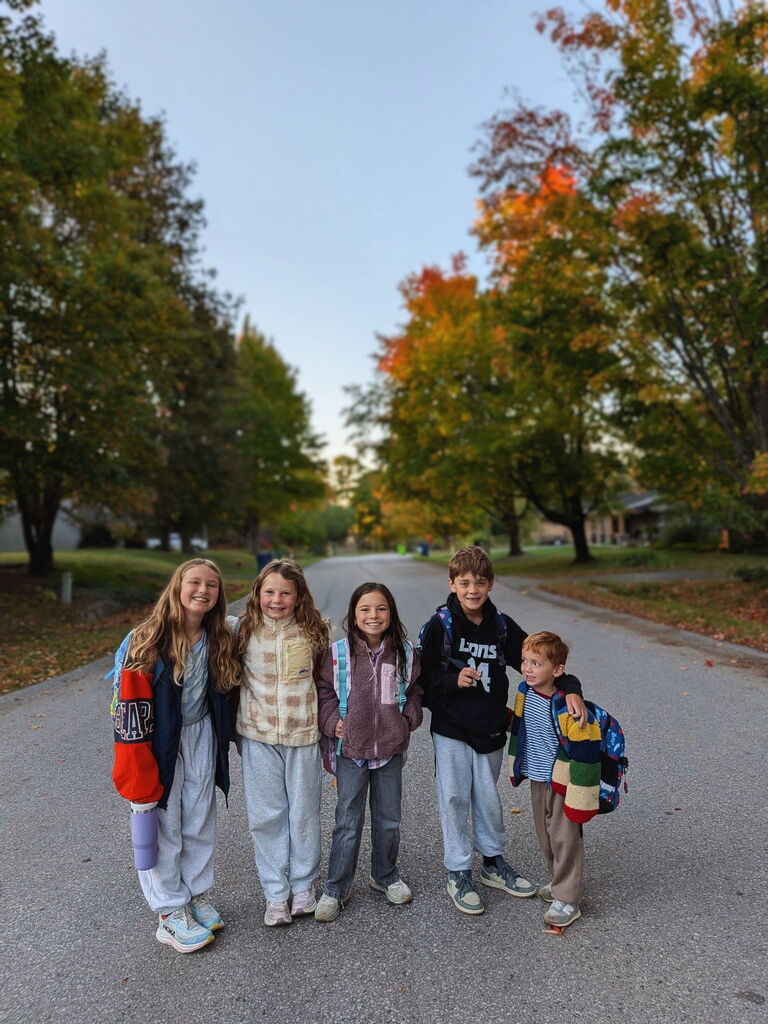 Students gathered to walk to school.