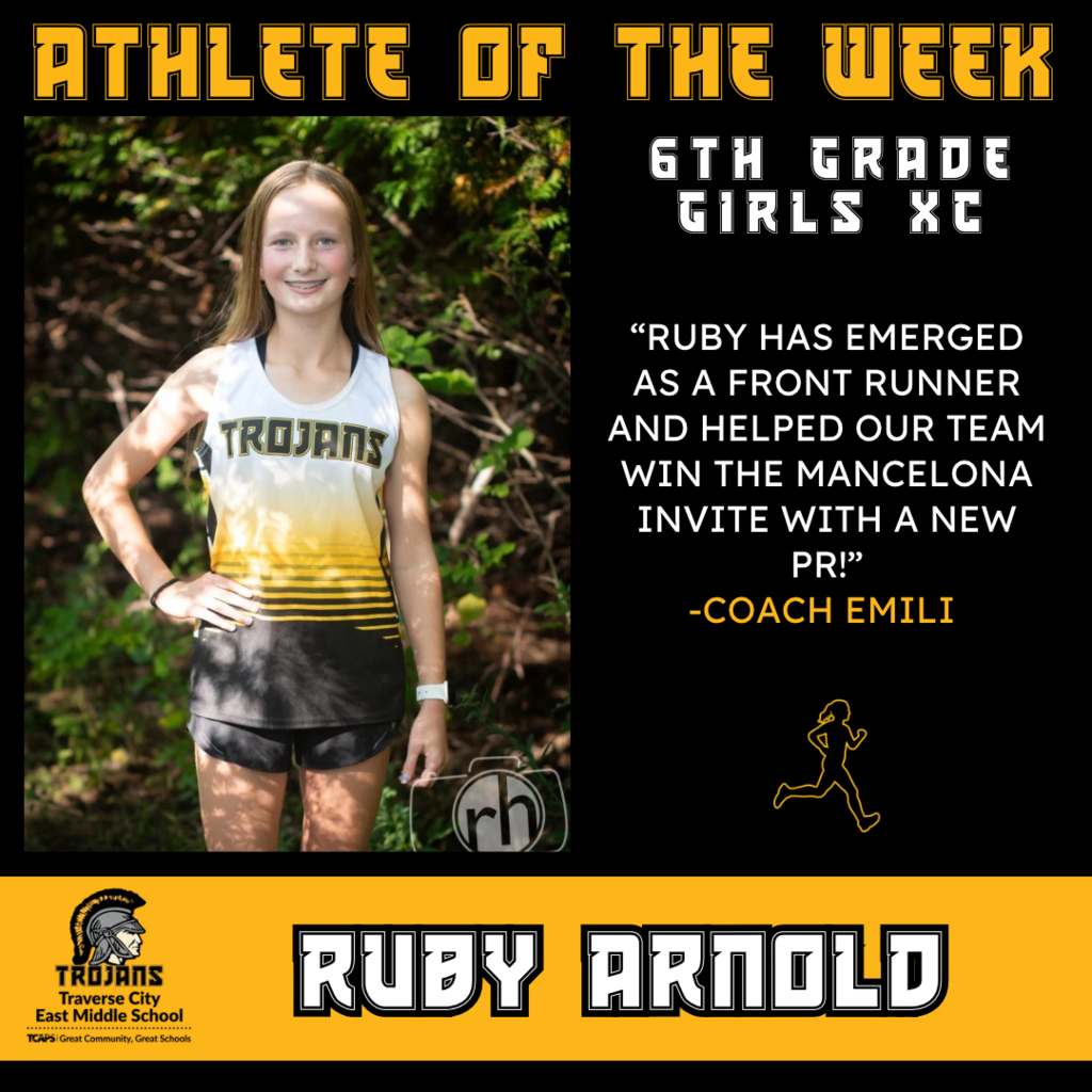 Ruby Arnold, 6th grade runner wins athlete of the week for TC East.