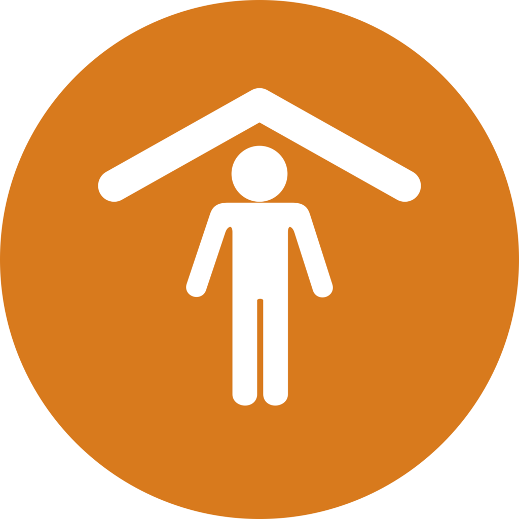 Icon with an outline of a person under a house-shaped shelter.