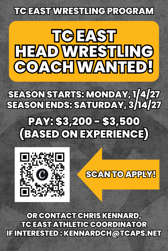 TC East Middle School is looking for a new Wrestling Head Coach before the season begins in early January.