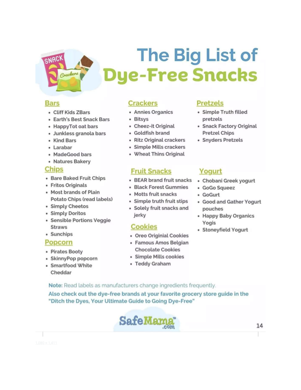Big List of Dye Free Snacks