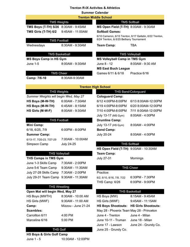 Summer Activities Schedule