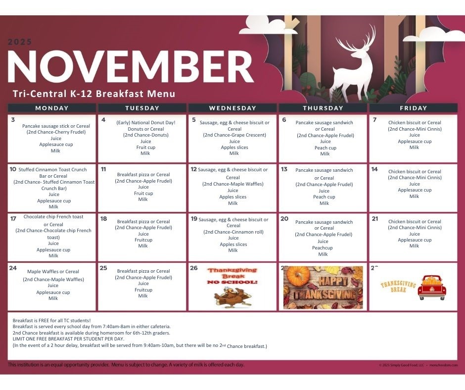 November K12 Breakfast Menu