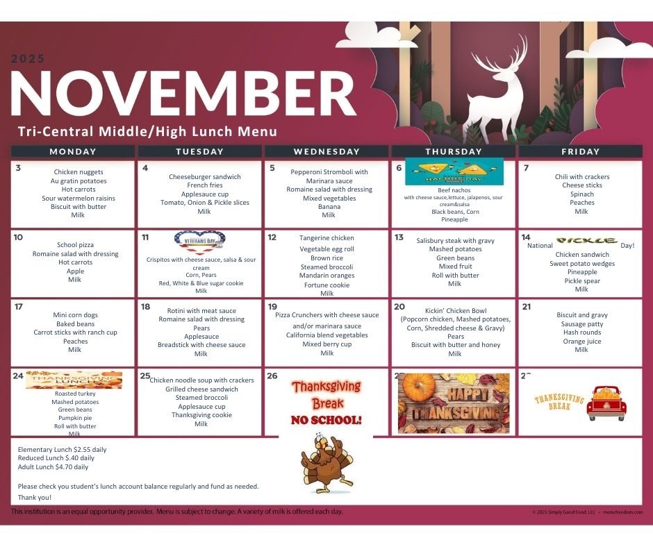 November Middle/High School Lunch Menu