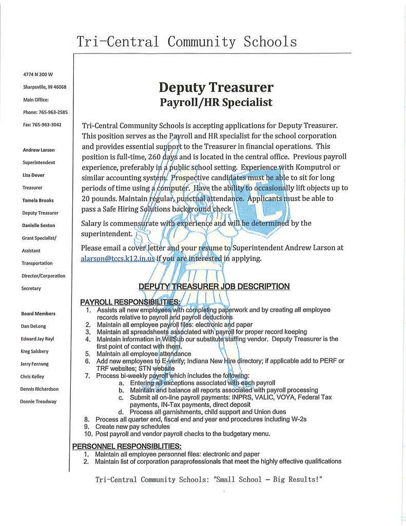 Treasurer Job Posting