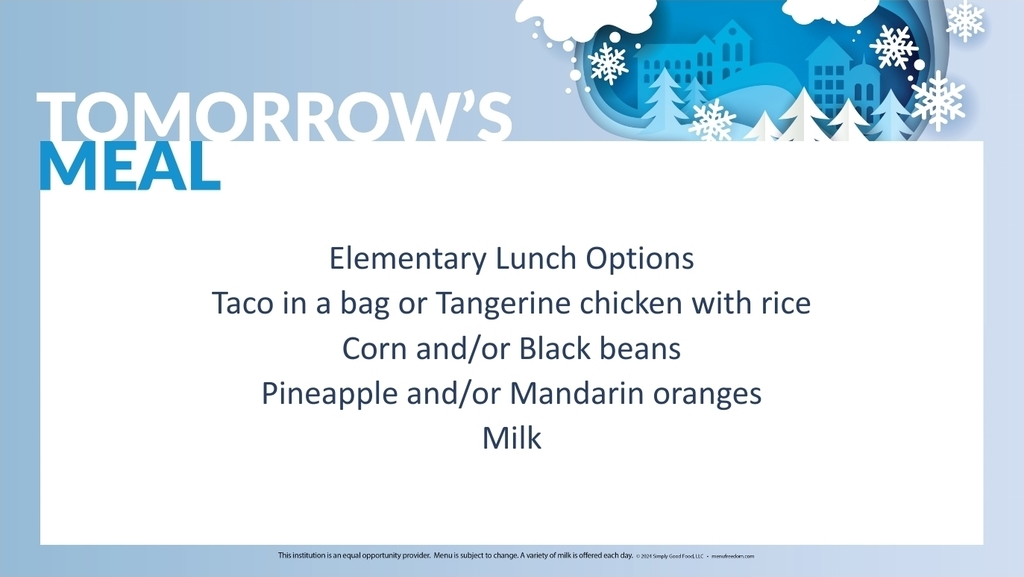 Friday elementary lunch menu