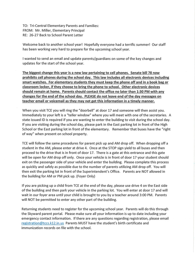 Back to school letter