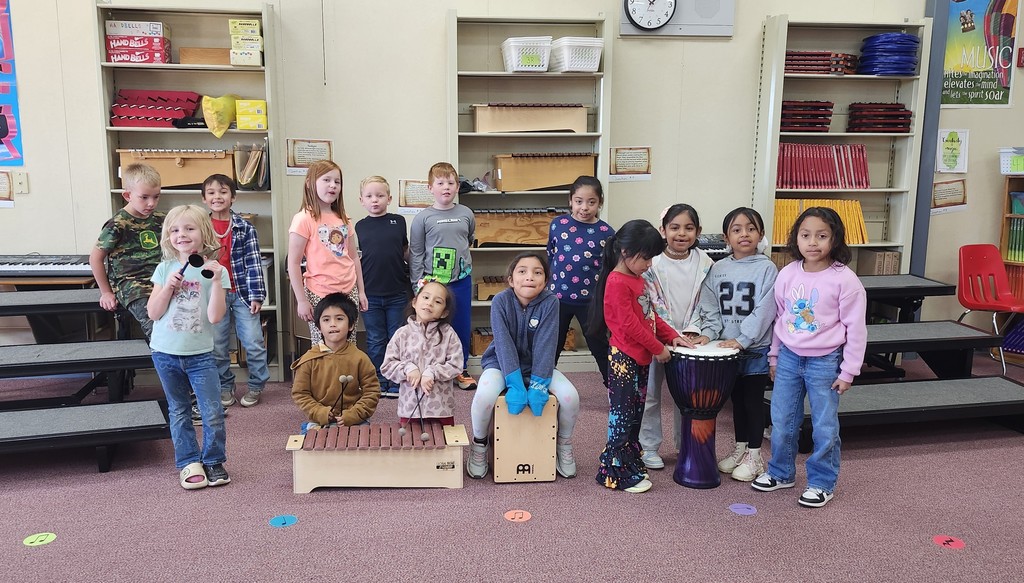 First Graders with the instruments donated by Mr.  and Dr. Wysocki 