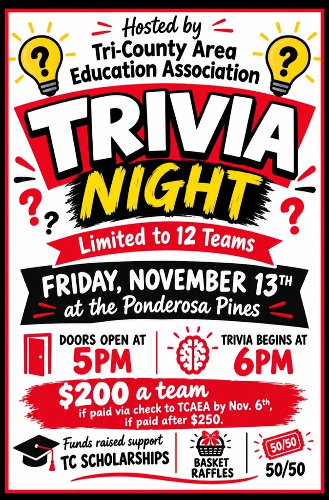 Trivia night Friday, November 13th at Ponderosa Pines, Plainfield, WI Door open at 5:00 pm. Raffle baskets and 50/50 available also