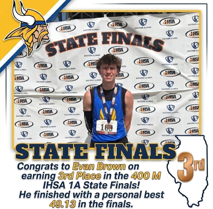 T-V3 Freshman Evan Brown took home the 3rd place medal in the 400M IHSA State Finals! Congrats Evan!