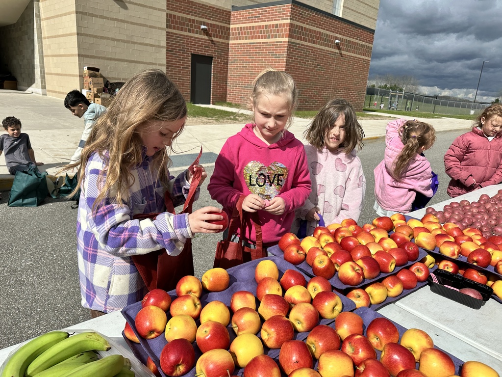 Students pick out fresh vegetables from the school farmers market.