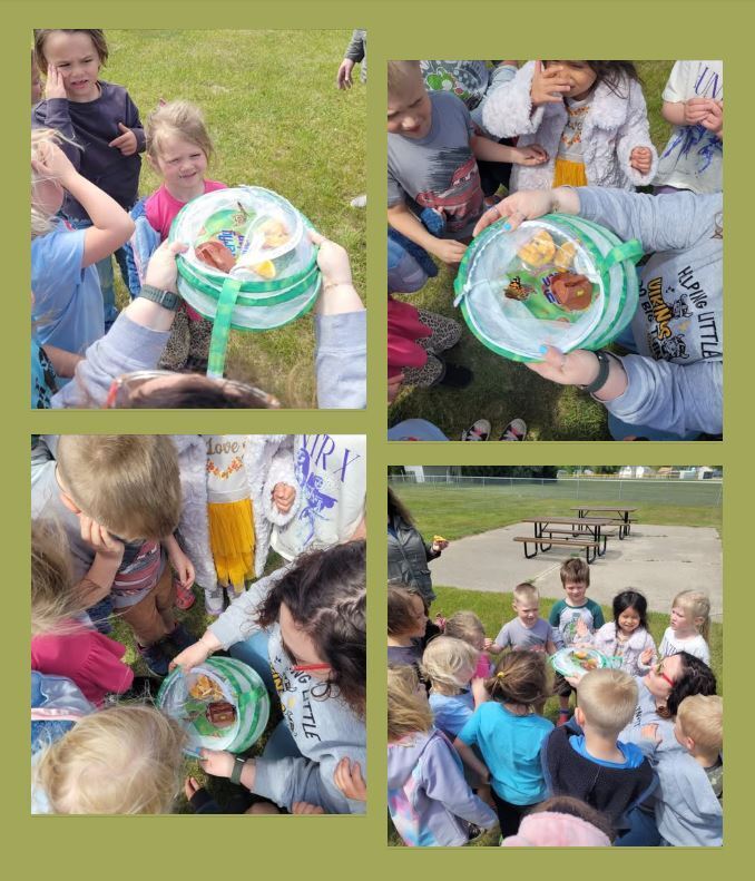 Preschool students outside learning about butterflies.