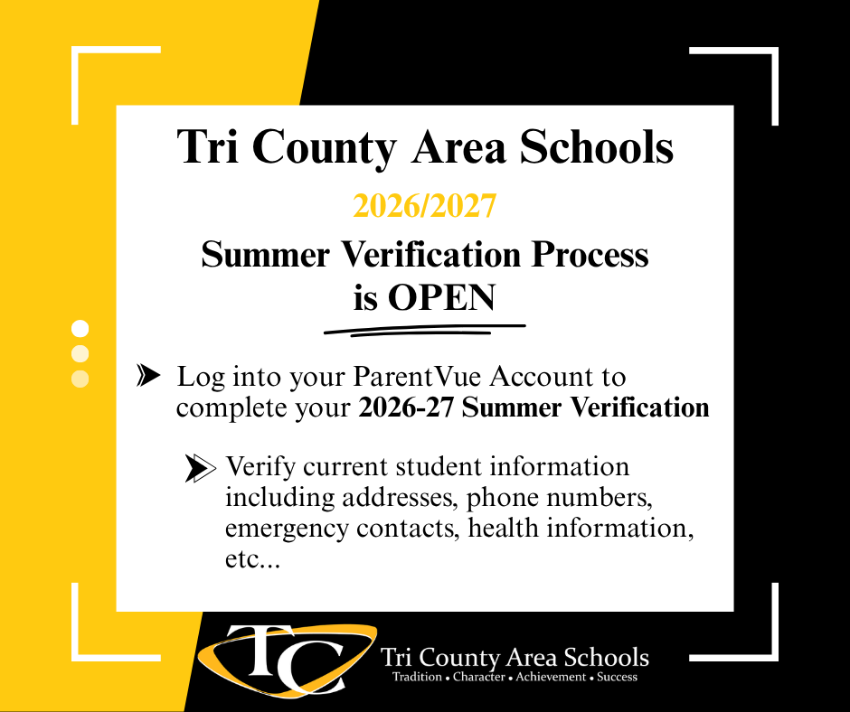 Advertisement for tri county families to complete summer verification