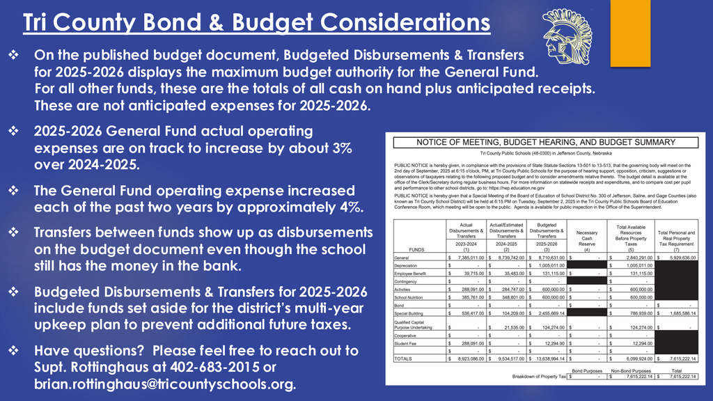 Tri County Bond & Budget Considerations