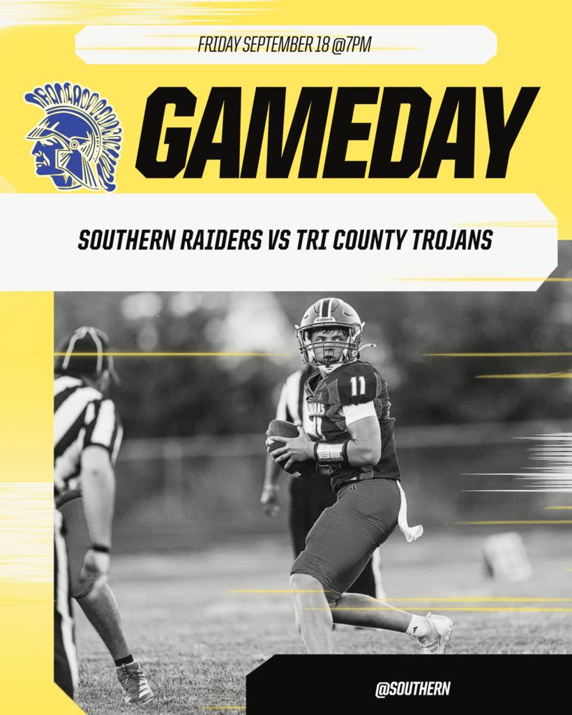 Friday September 18 at 7:00 PM, Tri-County takes on the Southern Raiders, at Southern.