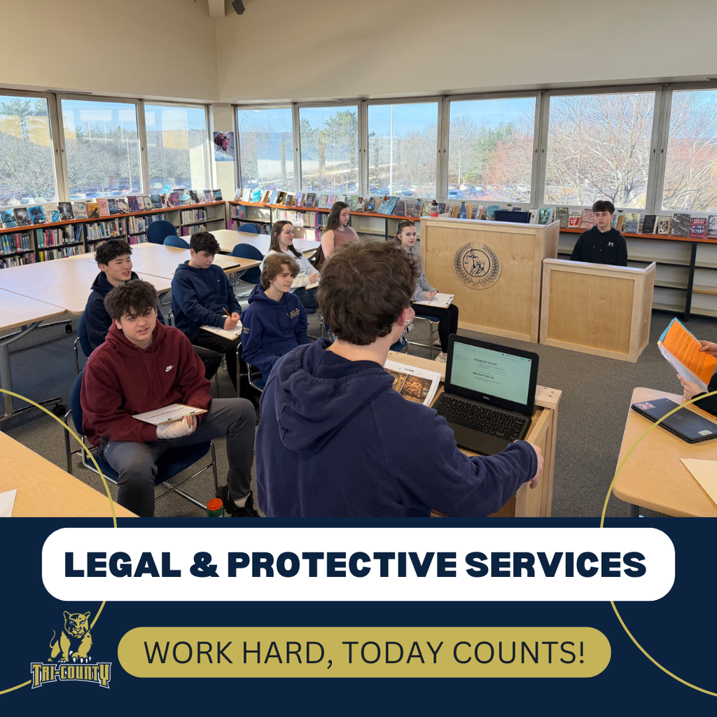 Grade 9 Legal  & Protective Services students participating in a Mock Trial