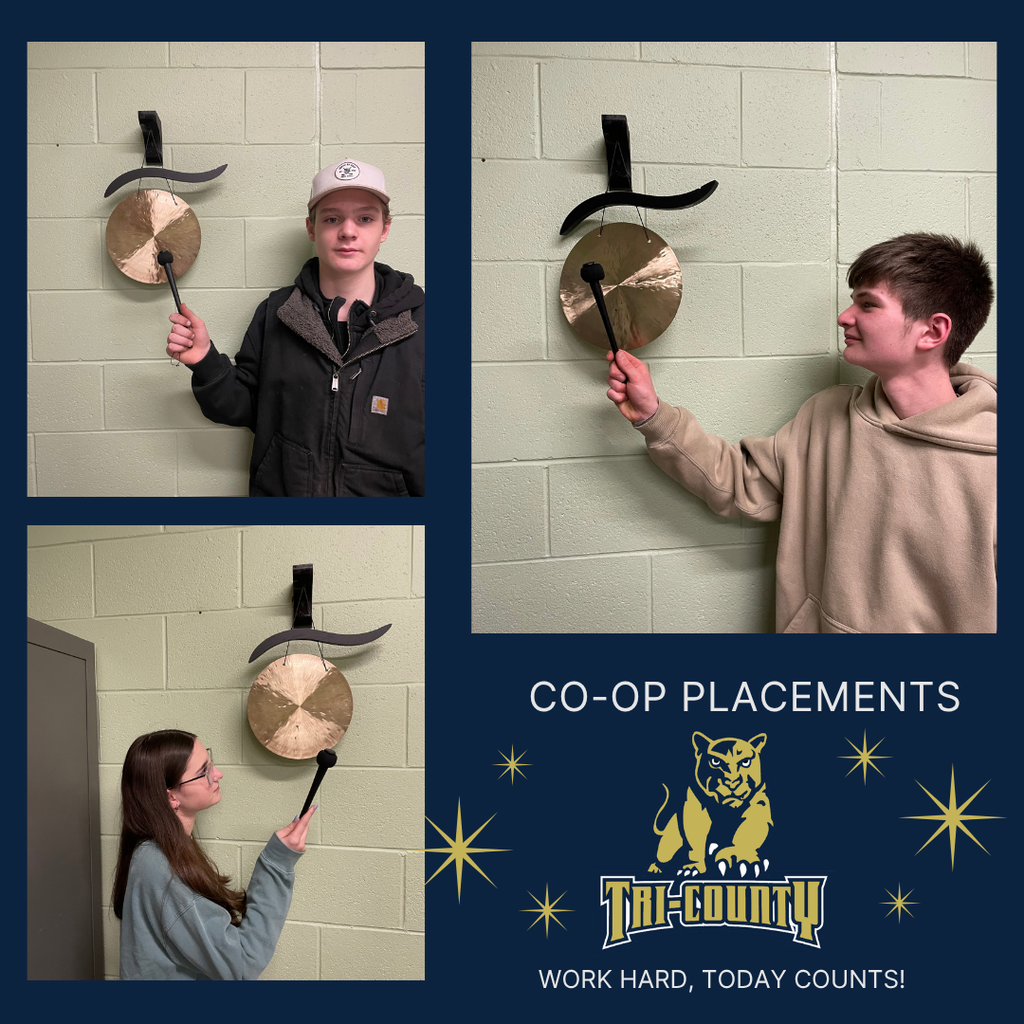 Photos of students ringing the gong for landing a co-op position