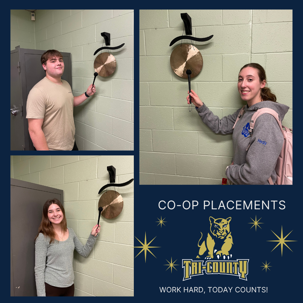 Photos of students ringing the gong for landing a co-op position
