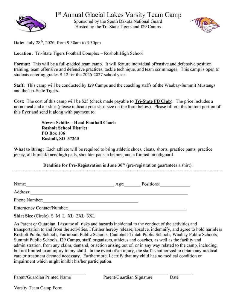 Glacial Lakes Varsity Team Camp