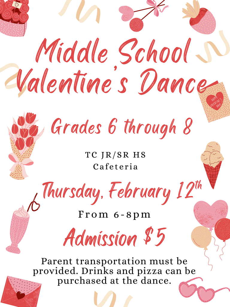 Junior High Dance for grades 6-8 on 2/12