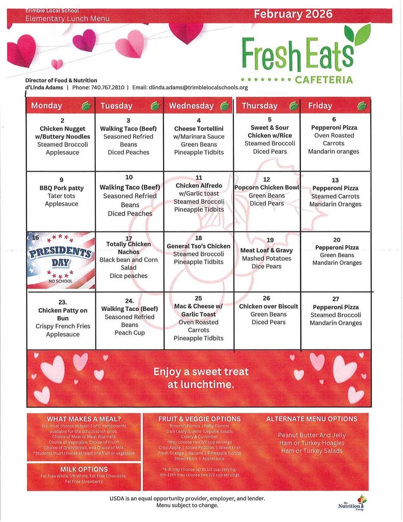 February Lunch Menu 